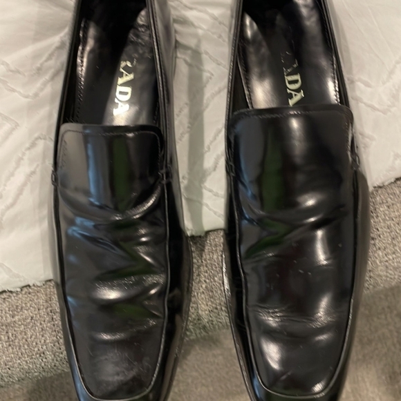 Prada Mens Black Leather Dress Loafers Size 10